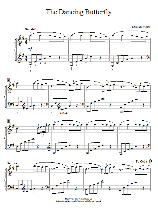 Learn to play Carolyn Miller The Dancing Butterfly sheet music for Educational Piano in minutes. Price: 6.9900$ Carolyn Miller The Dancing Butterfly sheet music notes and chords arranged for Educational Piano