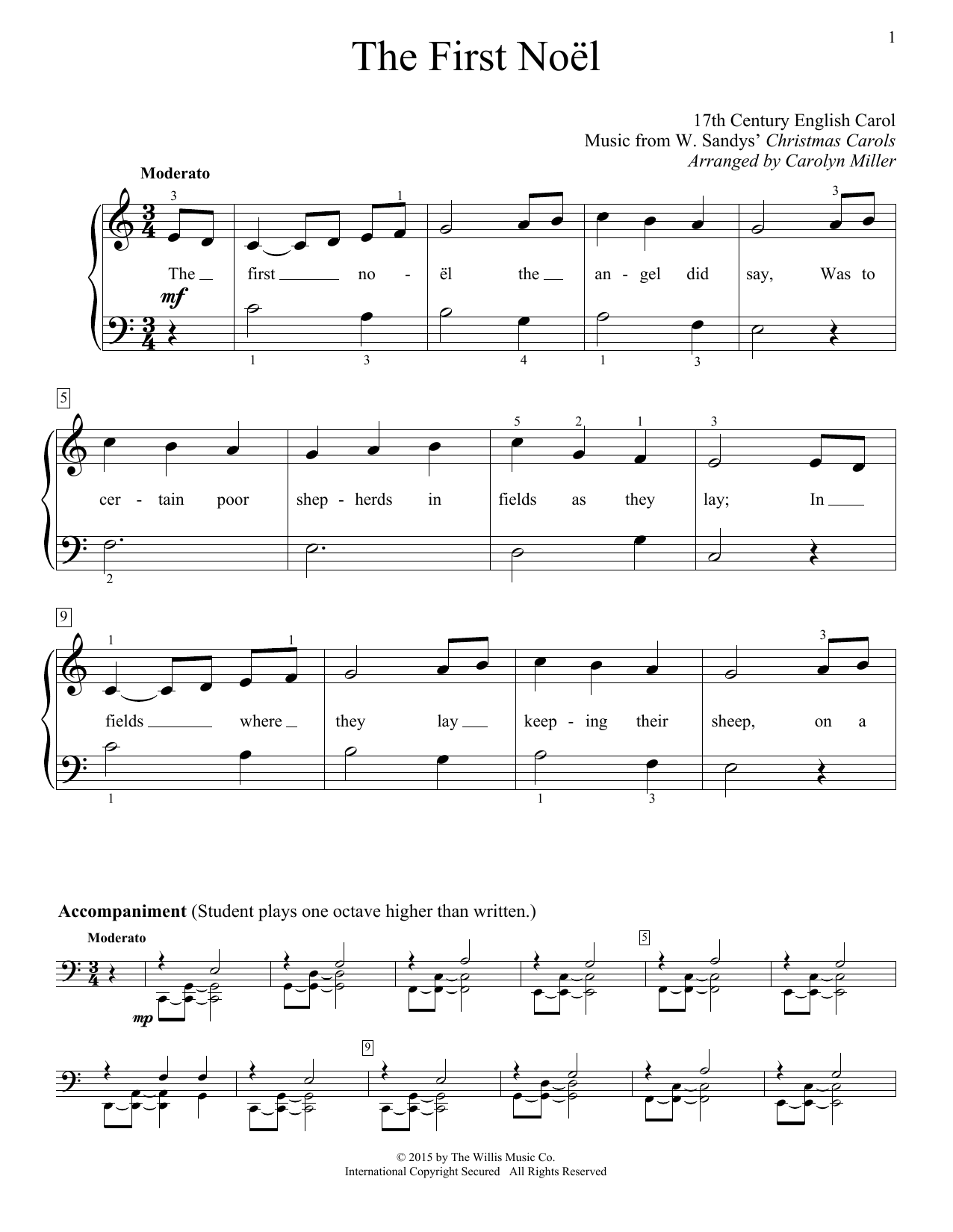 Christmas Carol The First Noel sheet music notes and chords arranged for Educational Piano