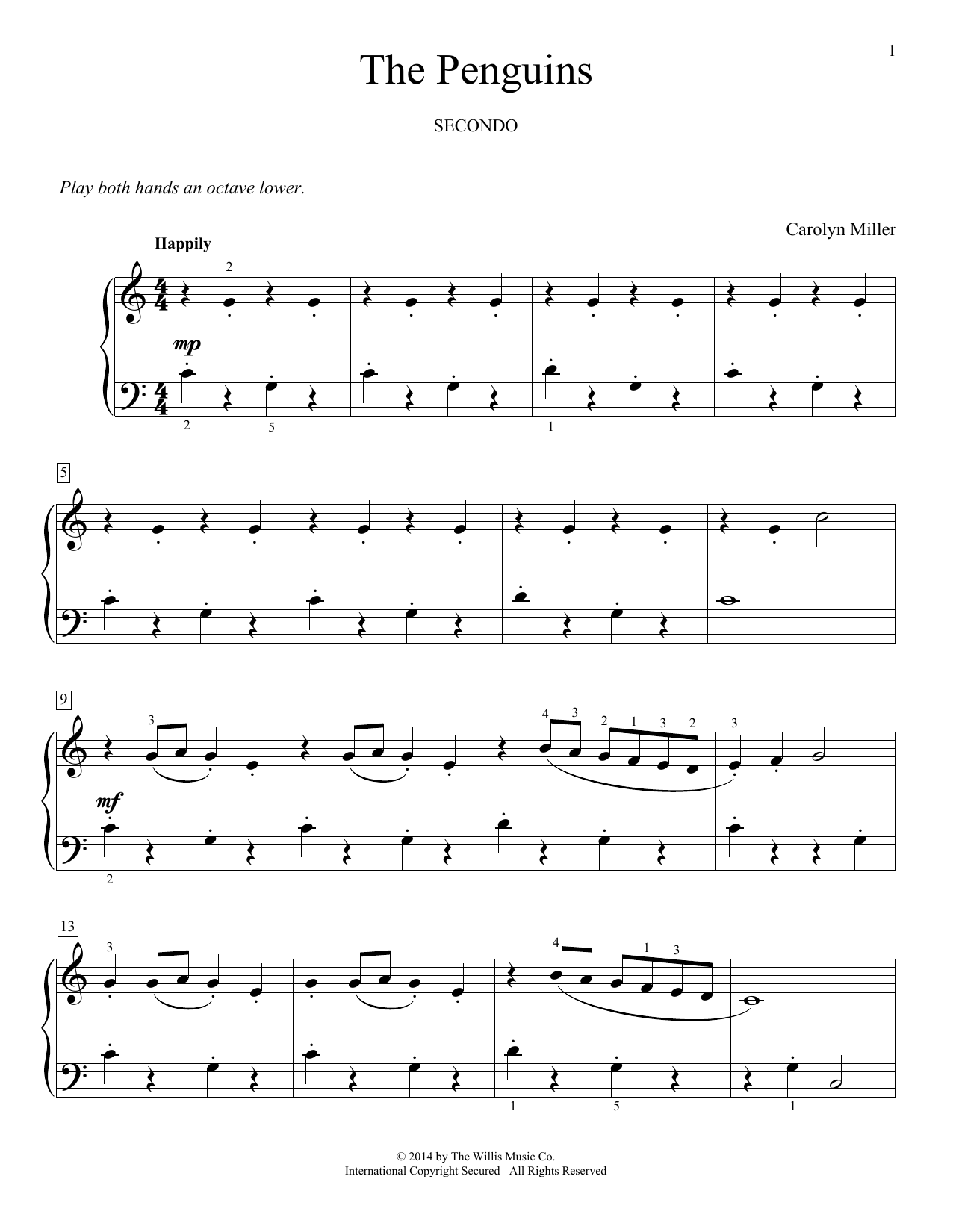 Learn to play Carolyn Miller The Penguins sheet music for Piano Duet in minutes. Price: 7.8900$ Carolyn Miller The Penguins sheet music notes and chords arranged for Piano Duet