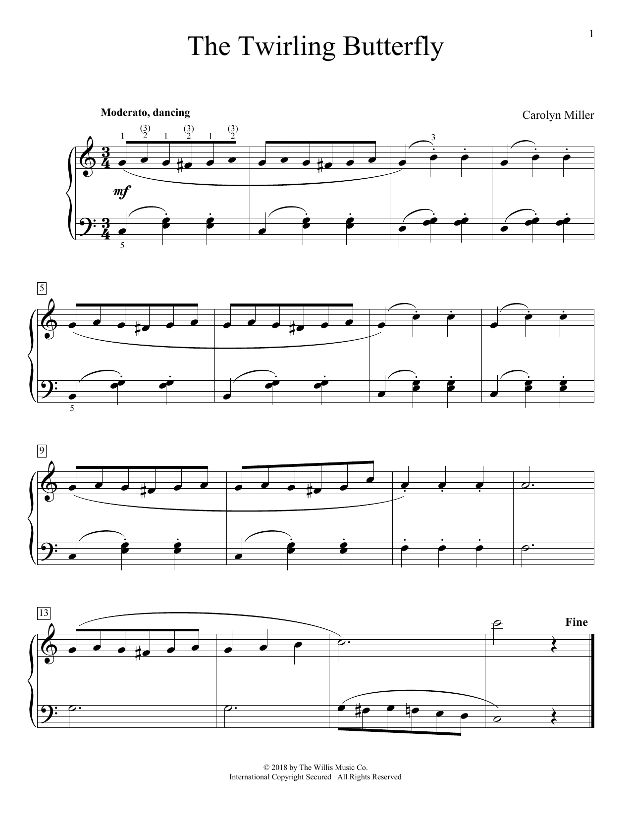 Learn to play Carolyn Miller The Twirling Butterfly sheet music for Educational Piano in minutes. Price: 6.9900$ Carolyn Miller The Twirling Butterfly sheet music notes and chords arranged for Educational Piano