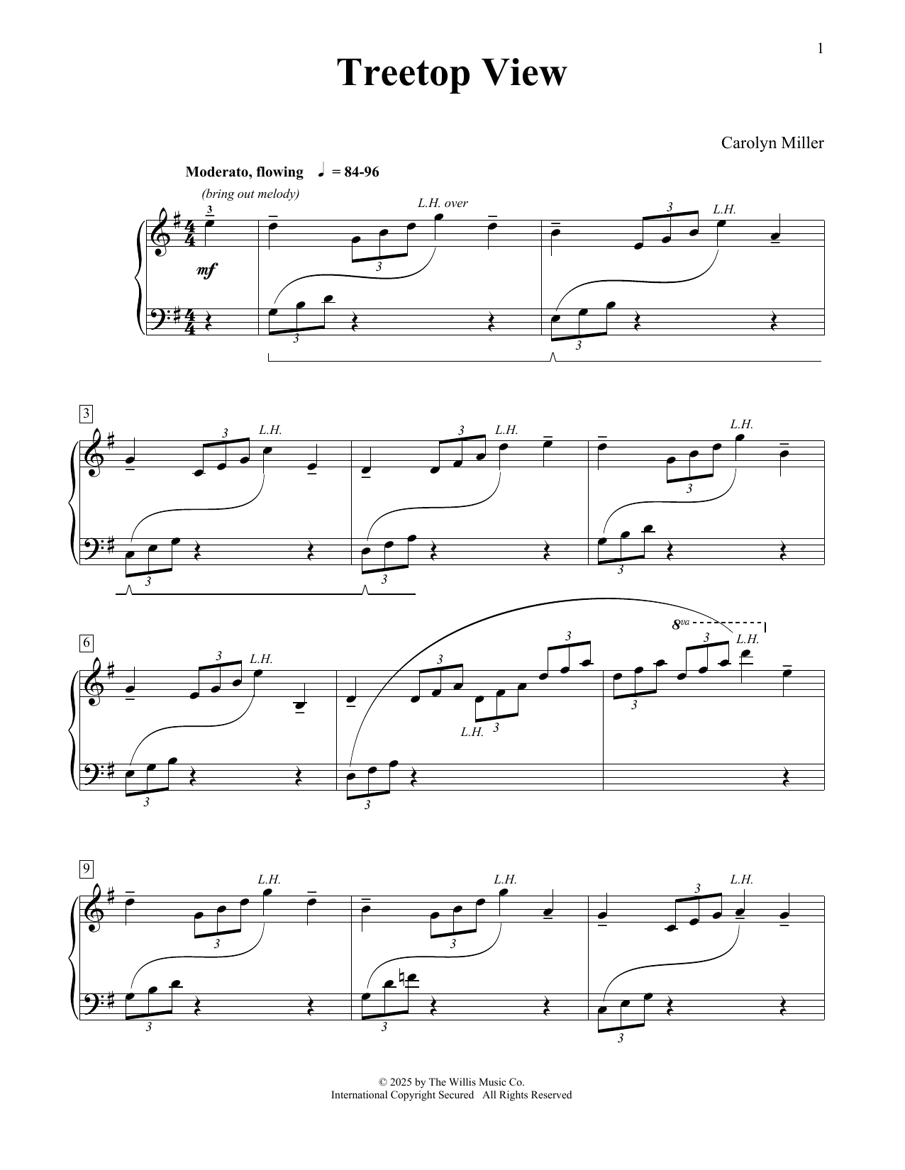 Carolyn Miller Treetop View sheet music notes and chords arranged for Educational Piano