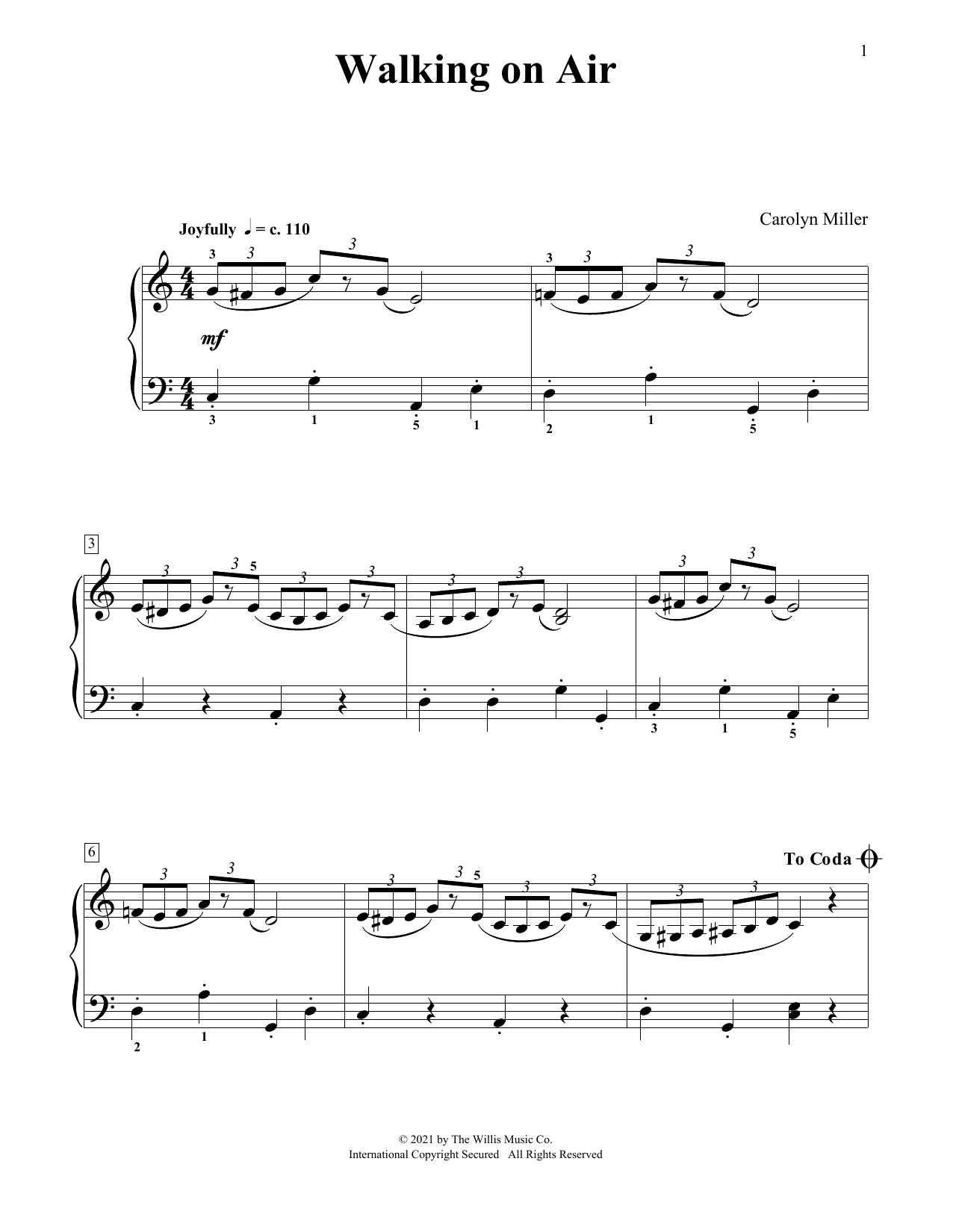 Carolyn Miller Walking On Air sheet music notes and chords. Download Printable PDF.