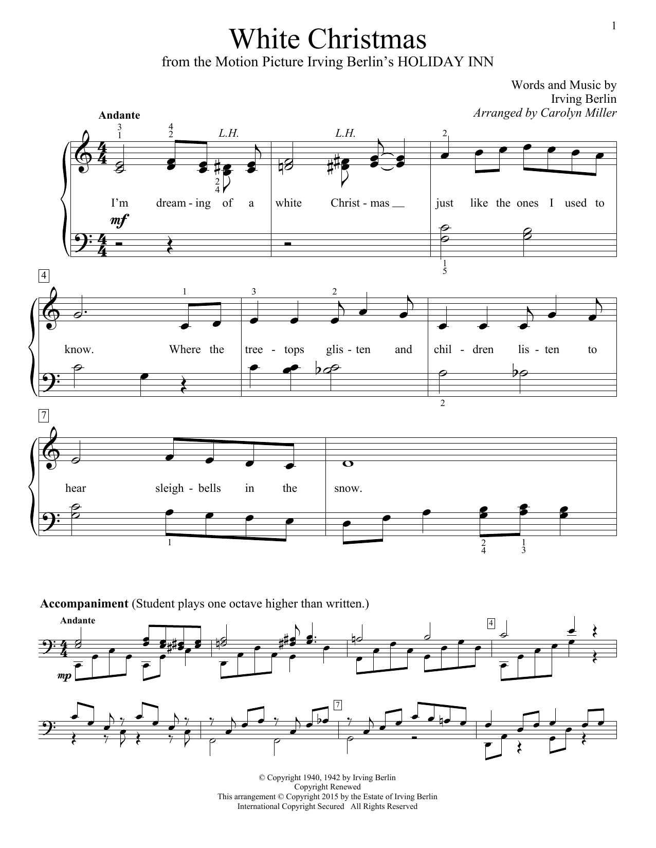 Carolyn Miller White Christmas sheet music notes and chords. Download Printable PDF.