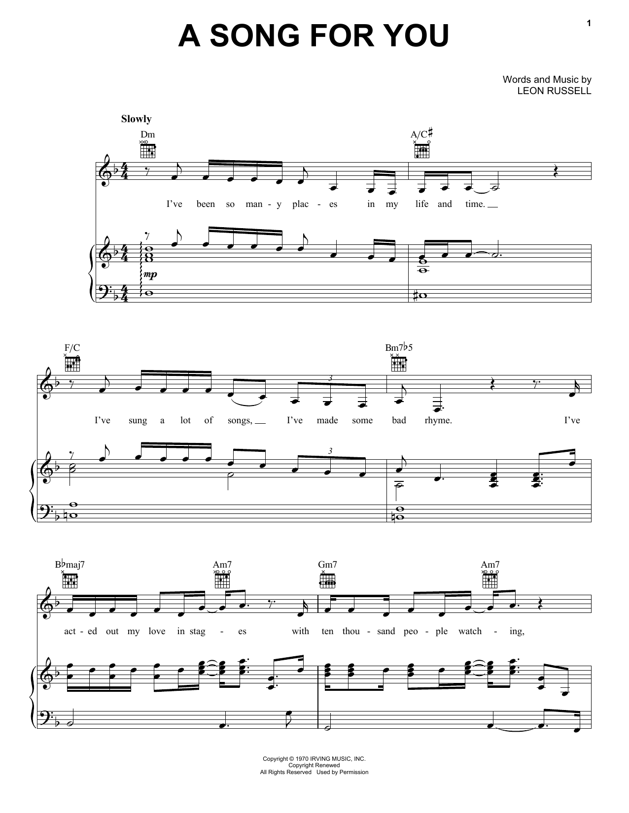 Carpenters A Song For You sheet music notes and chords. Download Printable PDF.