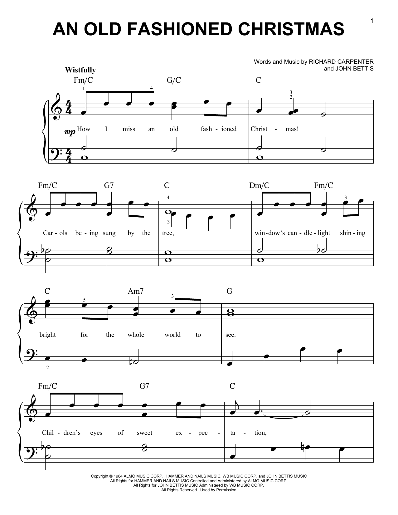 Carpenters An Old Fashioned Christmas sheet music notes and chords. Download Printable PDF.