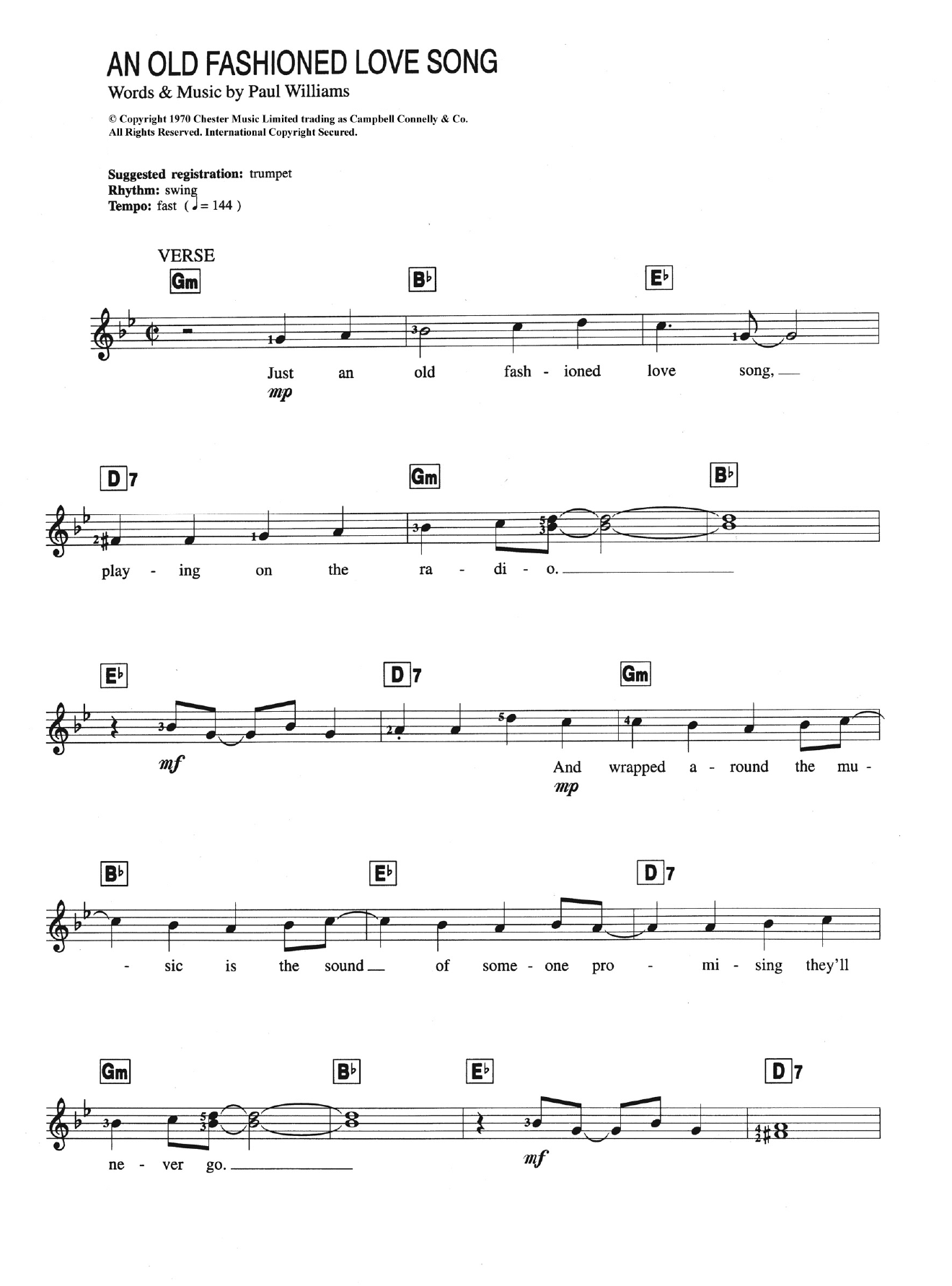 Learn to play Carpenters An Old Fashioned Love Song sheet music for Piano Chords/Lyrics in minutes. Price: 4.4900$ Carpenters An Old Fashioned Love Song sheet music notes and chords arranged for Piano Chords/Lyrics