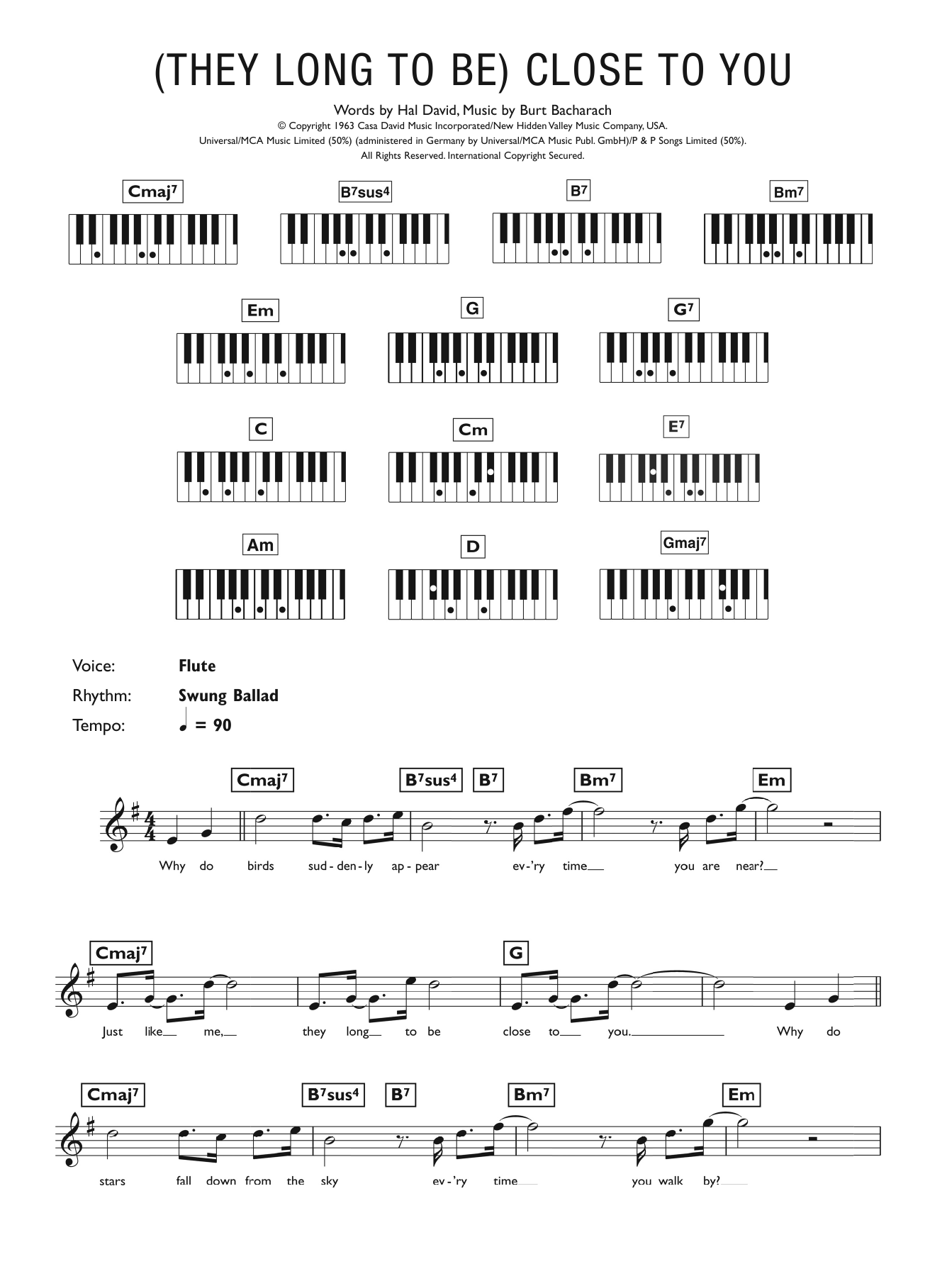 Learn to play Carpenters Close To You (They Long To Be) sheet music for Piano Chords/Lyrics in minutes. Price: 4.4900$ Carpenters Close To You (They Long To Be) sheet music notes and chords arranged for Piano Chords/Lyrics