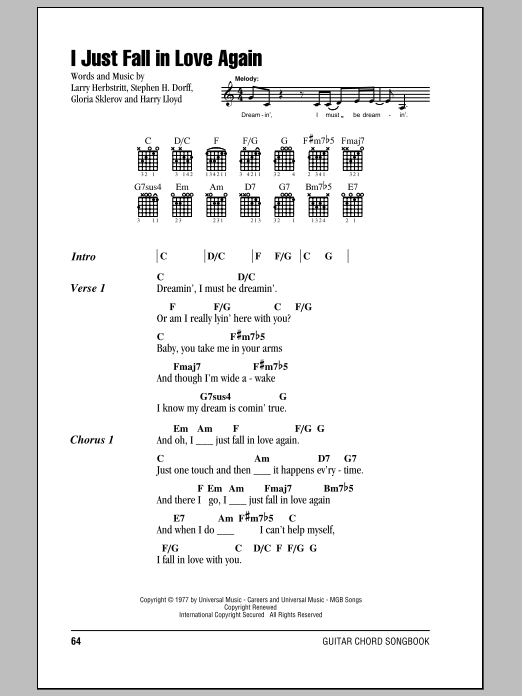 Carpenters I Just Fall In Love Again sheet music notes and chords. Download Printable PDF.