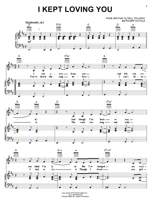 Learn to play Carpenters I Kept Loving You sheet music for Piano, Vocal & Guitar Chords (Right-Hand Melody) in minutes. Price: 7.8900$ Carpenters I Kept Loving You sheet music notes and chords arranged for Piano, Vocal & Guitar Chords (Right-Hand Melody)