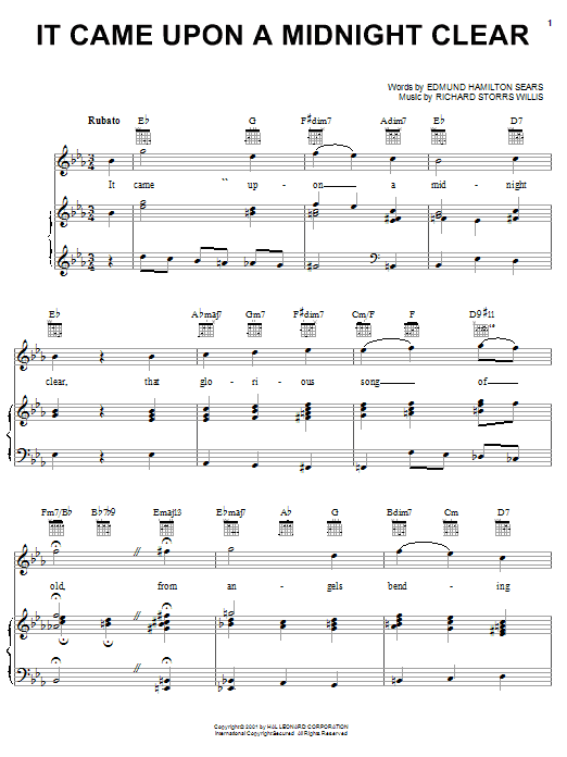 Carpenters It Came Upon A Midnight Clear sheet music notes and chords arranged for Piano, Vocal & Guitar Chords (Right-Hand Melody)