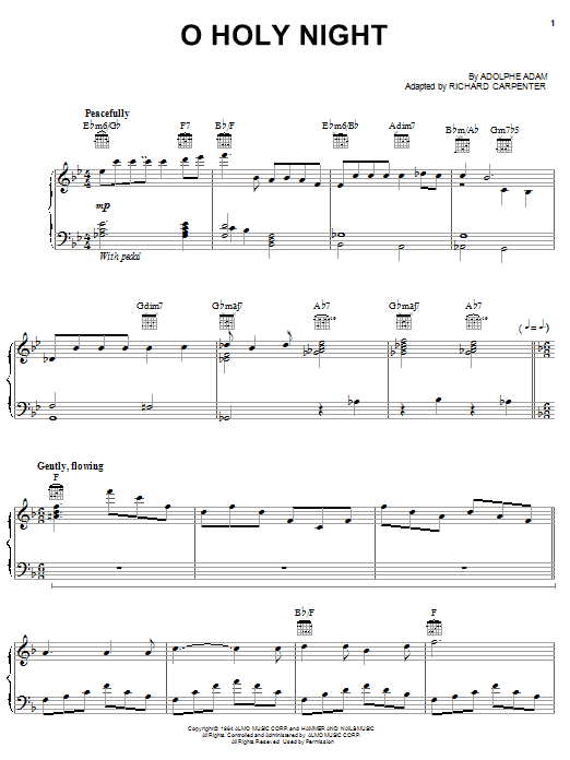 Carpenters O Holy Night sheet music notes and chords arranged for Piano, Vocal & Guitar Chords (Right-Hand Melody)