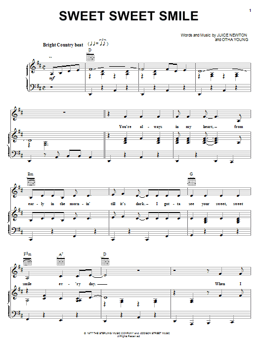 Carpenters Sweet Sweet Smile sheet music notes and chords arranged for Piano, Vocal & Guitar Chords (Right-Hand Melody)