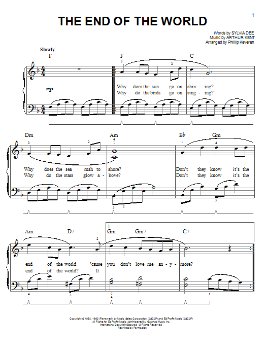 Carpenters The End Of The World sheet music notes and chords. Download Printable PDF.