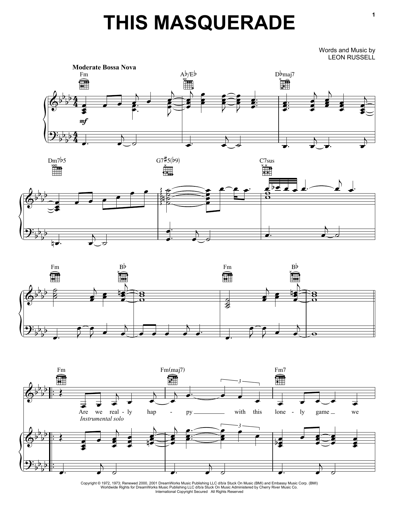 Carpenters This Masquerade sheet music notes and chords. Download Printable PDF.