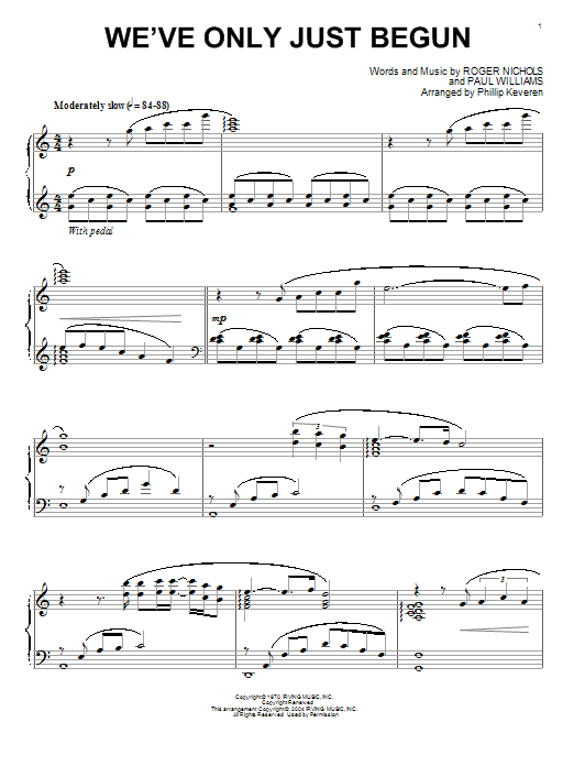 Carpenters We've Only Just Begun sheet music notes and chords. Download Printable PDF.