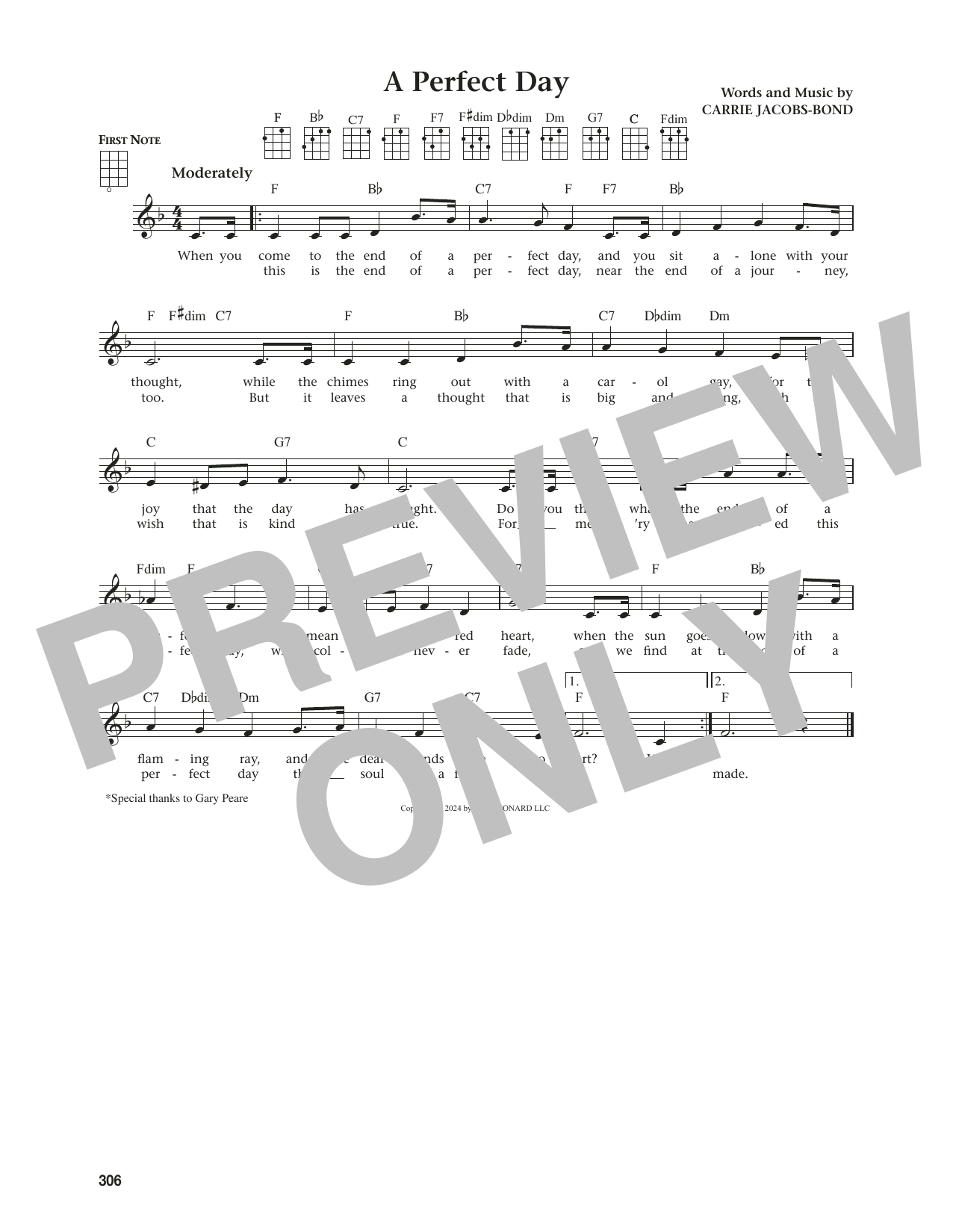 Carrie Jacobs-Bond A Perfect Day (from The Daily Ukulele) (arr. Jim Beloff) sheet music notes and chords. Download Printable PDF.