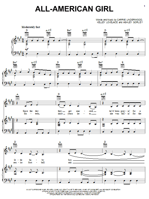 Carrie Underwood All-American Girl sheet music notes and chords. Download Printable PDF.