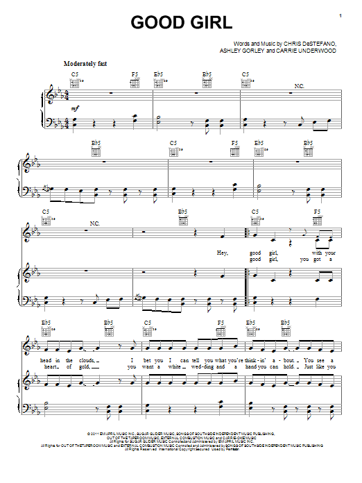 Carrie Underwood Good Girl sheet music notes and chords. Download Printable PDF.