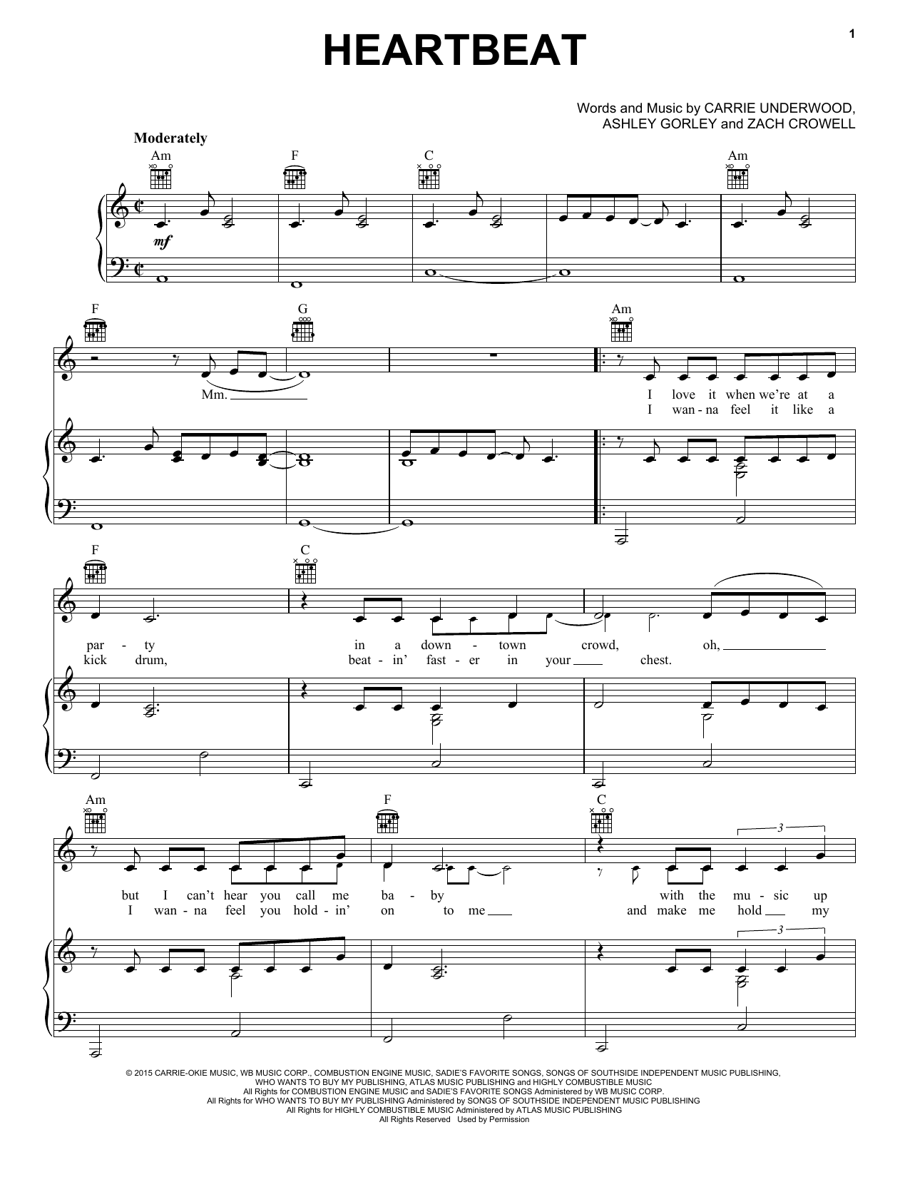 Learn to play Carrie Underwood Heartbeat sheet music for Piano, Vocal & Guitar Chords (Right-Hand Melody) in minutes. Price: 7.8900$ Carrie Underwood Heartbeat sheet music notes and chords arranged for Piano, Vocal & Guitar Chords (Right-Hand Melody)