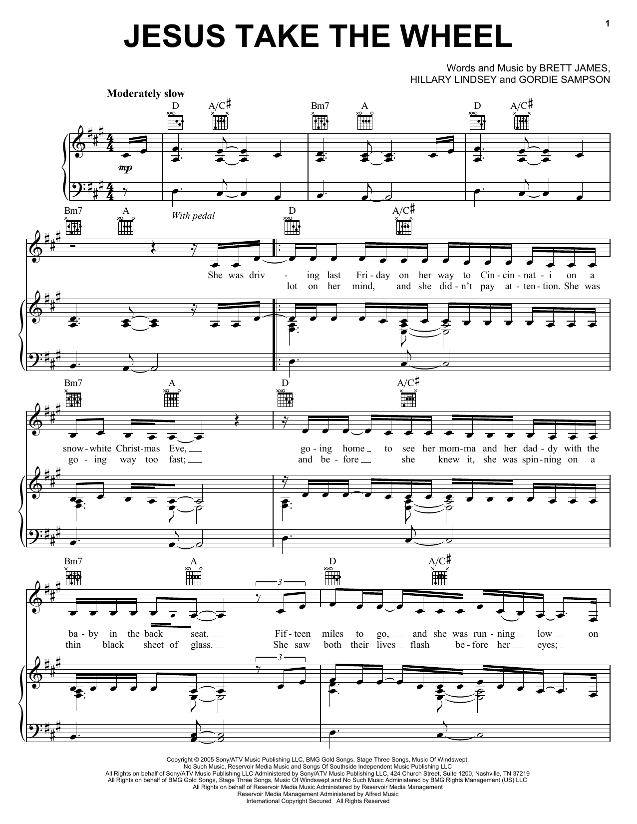 Carrie Underwood Jesus Take The Wheel sheet music notes and chords. Download Printable PDF.