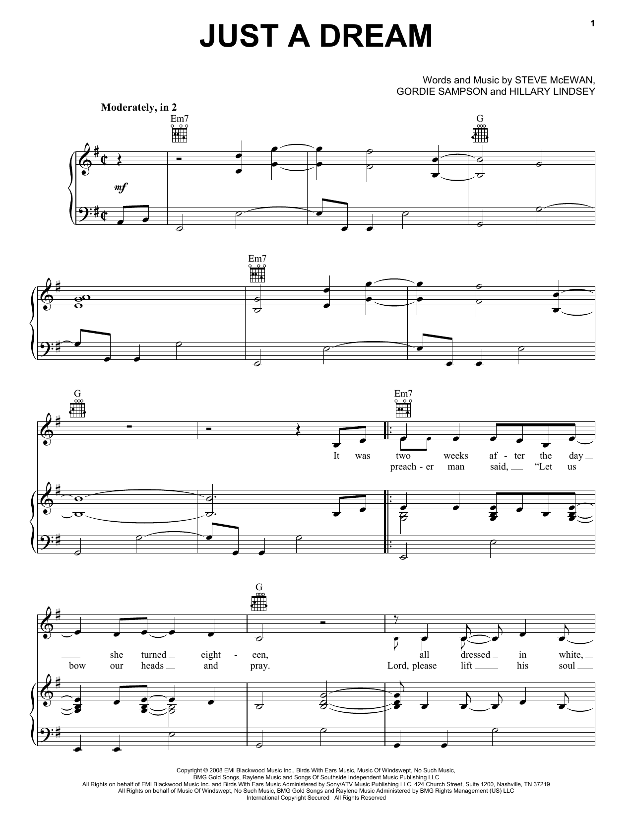 Learn to play Carrie Underwood Just A Dream sheet music for Piano, Vocal & Guitar Chords (Right-Hand Melody) in minutes. Price: 7.8900$ Carrie Underwood Just A Dream sheet music notes and chords arranged for Piano, Vocal & Guitar Chords (Right-Hand Melody)