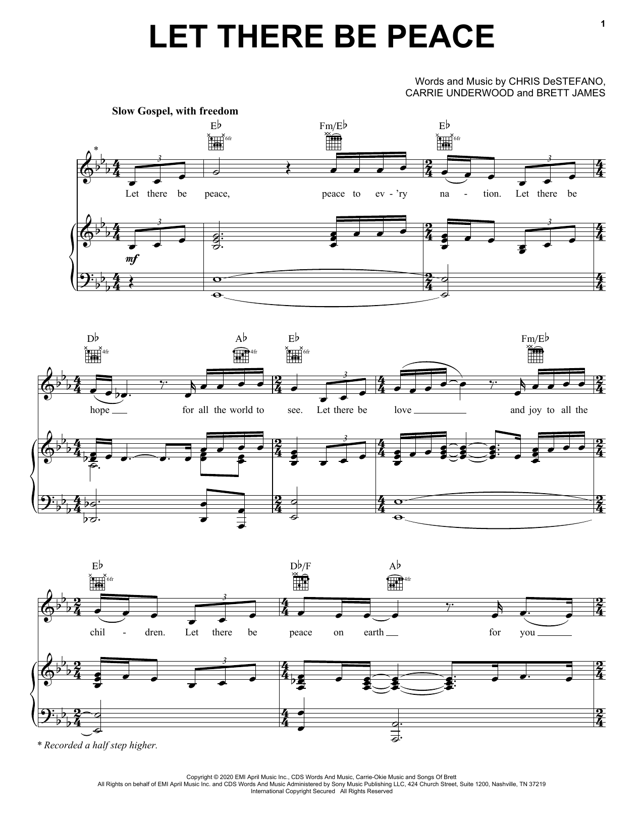 Carrie Underwood Let There Be Peace sheet music notes and chords. Download Printable PDF.