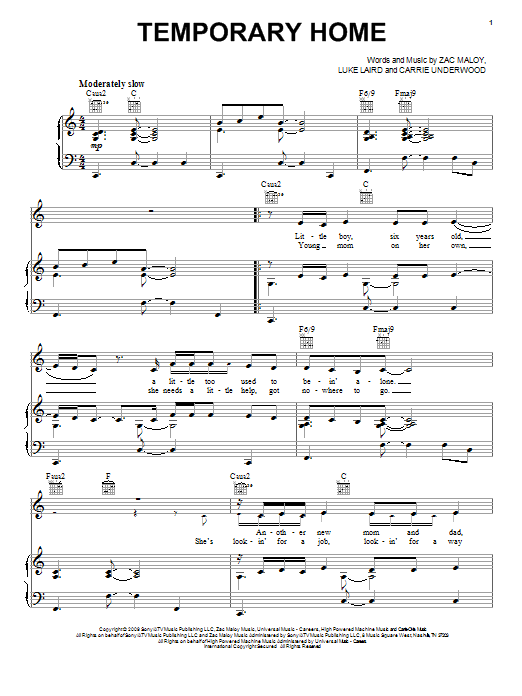 Carrie Underwood Temporary Home sheet music notes and chords. Download Printable PDF.