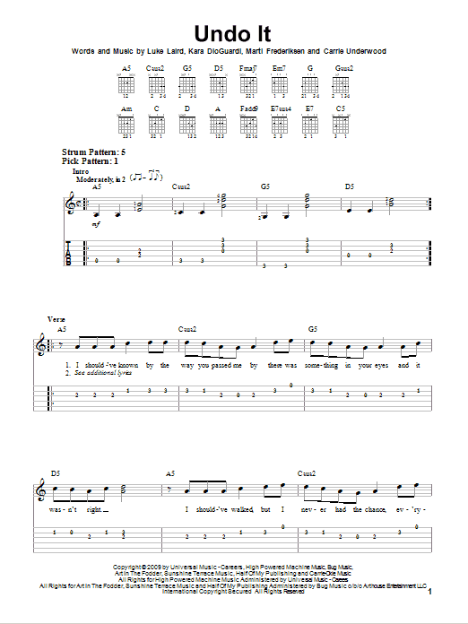 Carrie Underwood Undo It sheet music notes and chords. Download Printable PDF.