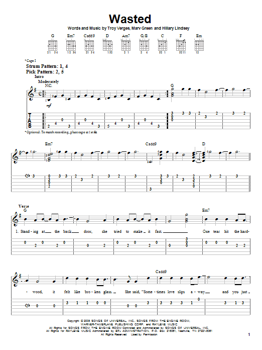 Carrie Underwood Wasted sheet music notes and chords. Download Printable PDF.