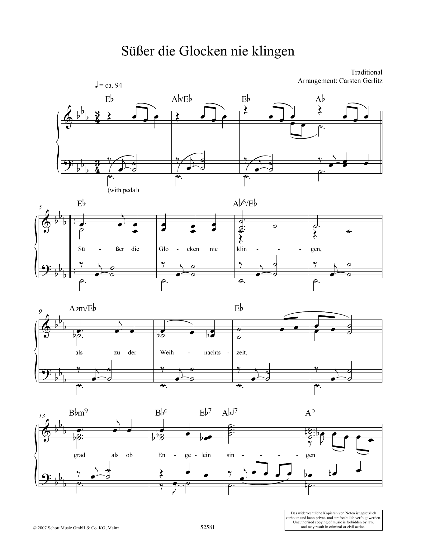 Carsten Gerlitz Susser die Glocken nie klingen sheet music notes and chords arranged for Piano Solo