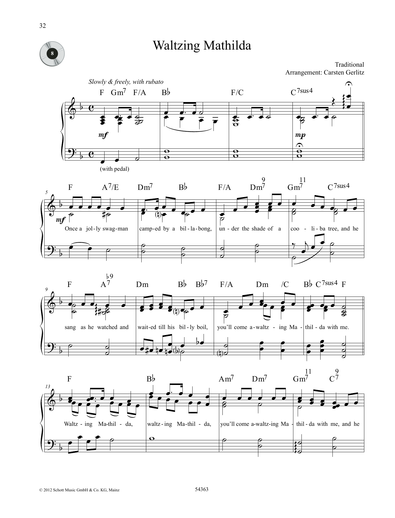 Carsten Gerlitz Waltzing Mathilda sheet music notes and chords. Download Printable PDF.