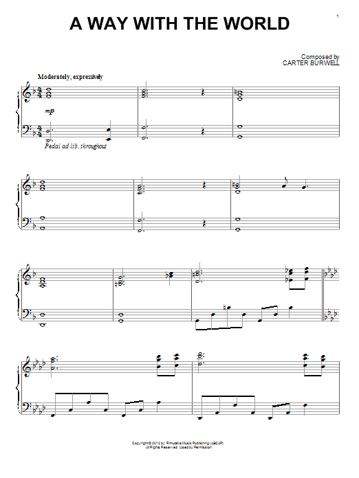 Learn to play Carter Burwell A Way With The World sheet music for Piano Solo in minutes. Price: 7.8900$ Carter Burwell A Way With The World sheet music notes and chords arranged for Piano Solo