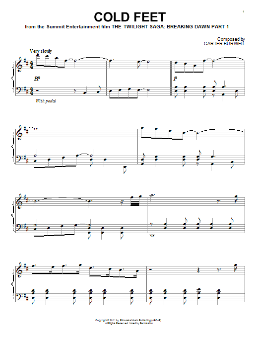 Carter Burwell Cold Feet sheet music notes and chords arranged for Piano Solo