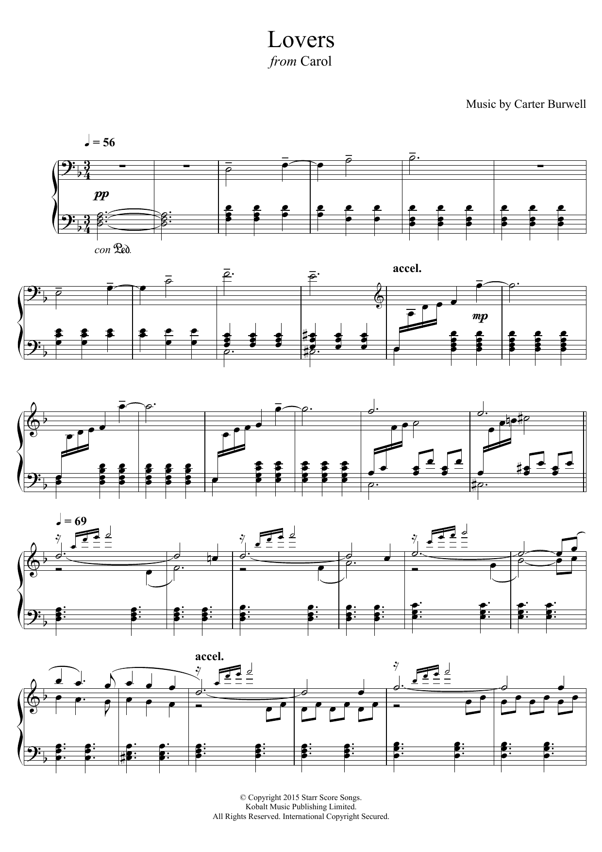 Learn to play Carter Burwell Lovers (from 'Carol') sheet music for Piano Solo in minutes. Price: 7.8900$ Carter Burwell Lovers (from 'Carol') sheet music notes and chords arranged for Piano Solo