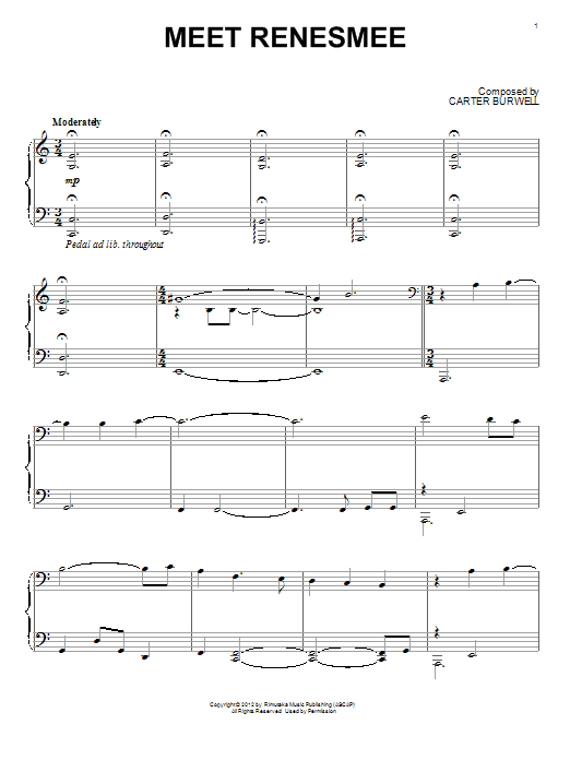 Learn to play Carter Burwell Meet Renesmee sheet music for Piano Solo in minutes. Price: 7.8900$ Carter Burwell Meet Renesmee sheet music notes and chords arranged for Piano Solo
