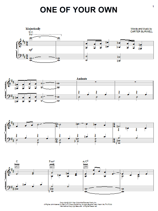 Learn to play Carter Burwell One Of Your Own sheet music for Piano, Vocal & Guitar Chords (Right-Hand Melody) in minutes. Price: 7.8900$ Carter Burwell One Of Your Own sheet music notes and chords arranged for Piano, Vocal & Guitar Chords (Right-Hand Melody)