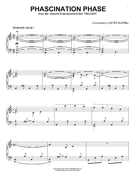 Carter Burwell Phascination Phase sheet music notes and chords arranged for Piano Solo