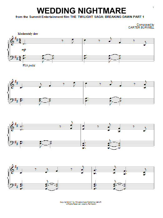 Learn to play Carter Burwell Wedding Nightmare sheet music for Piano Solo in minutes. Price: 7.8900$ Carter Burwell Wedding Nightmare sheet music notes and chords arranged for Piano Solo