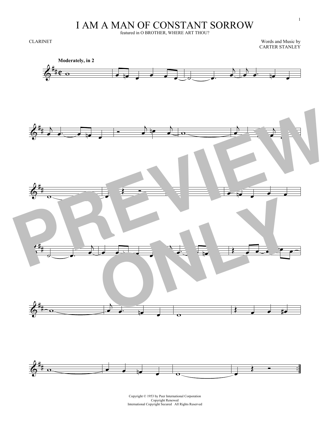 Carter Stanley I Am A Man Of Constant Sorrow sheet music notes and chords. Download Printable PDF.