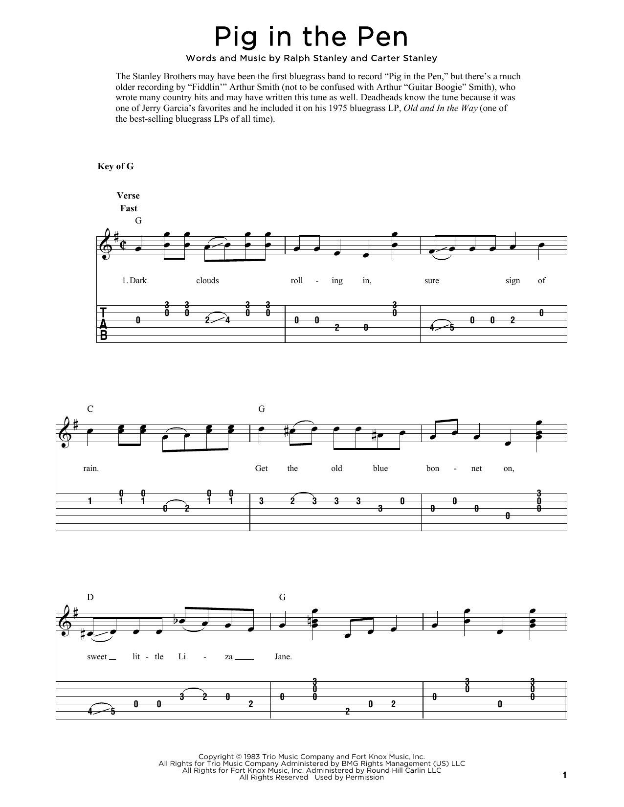 Carter Stanley Pig In The Pen (arr. Fred Sokolow) sheet music notes and chords. Download Printable PDF.