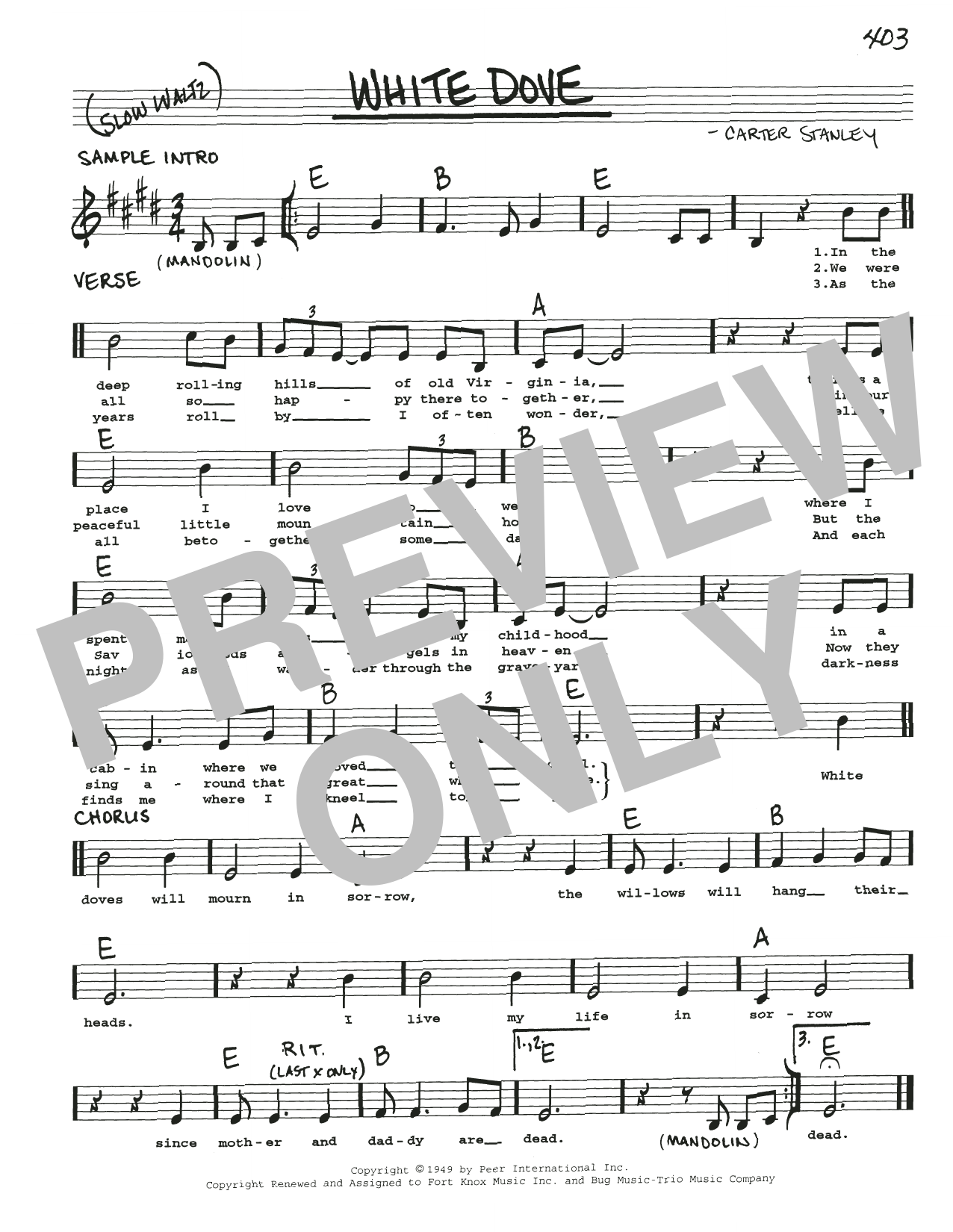 Carter Stanley White Dove sheet music notes and chords. Download Printable PDF.