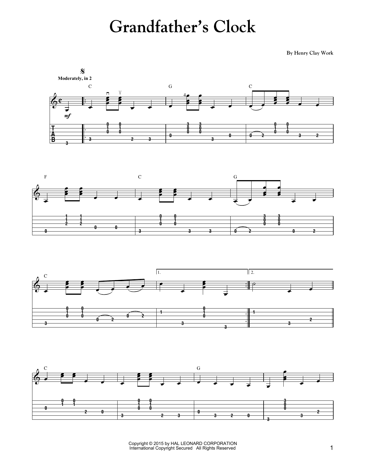 Carter Style Guitar Grandfather's Clock sheet music notes and chords. Download Printable PDF.