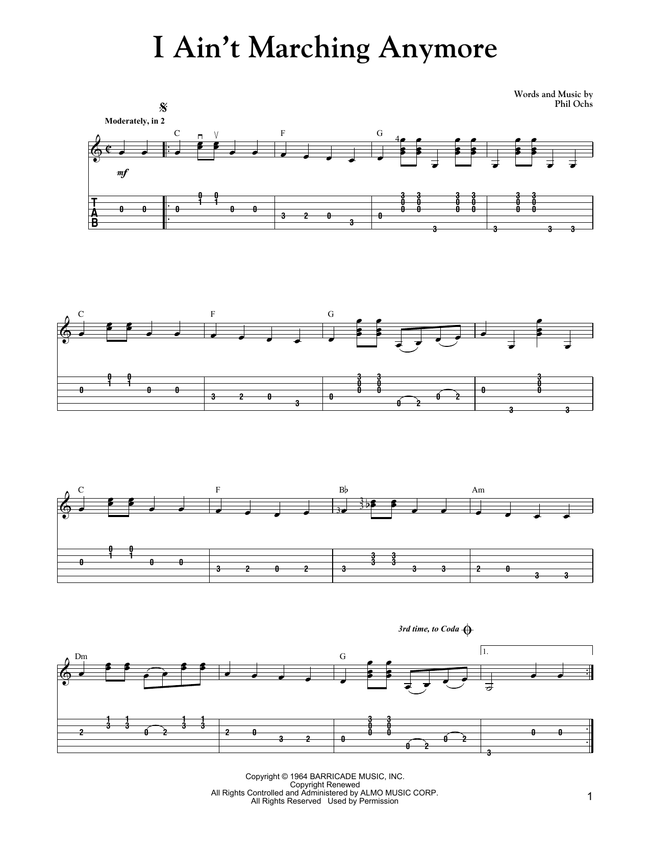 Carter Style Guitar I Ain't Marching Anymore sheet music notes and chords. Download Printable PDF.