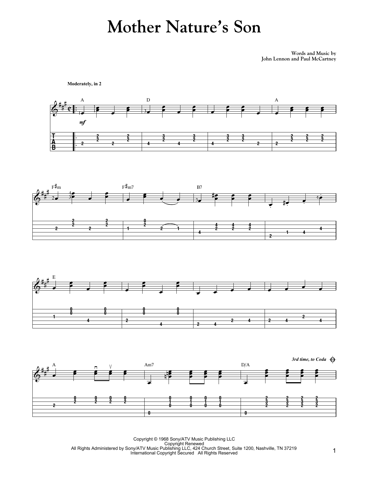 Carter Style Guitar Mother Nature's Son sheet music notes and chords. Download Printable PDF.