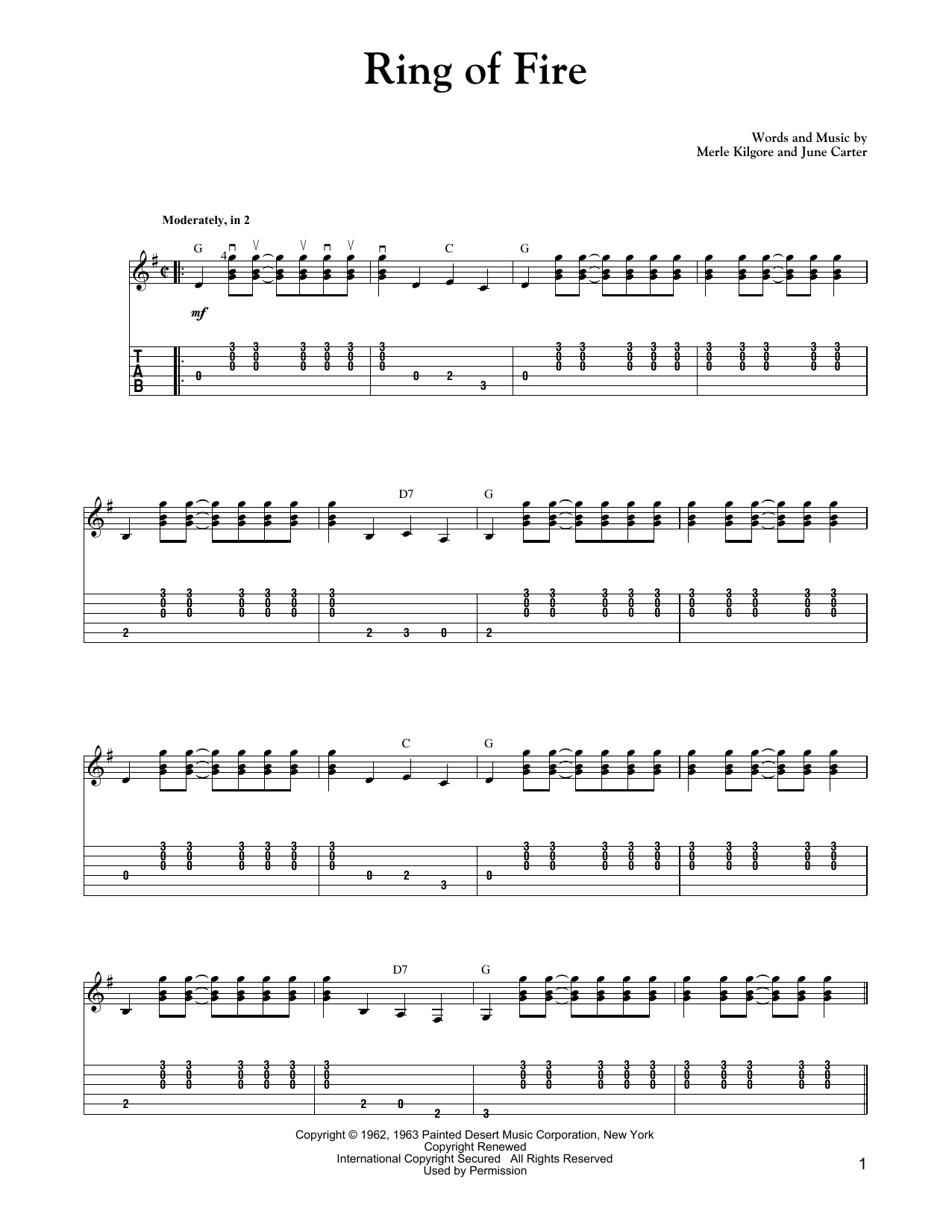 Carter Style Guitar Ring Of Fire sheet music notes and chords. Download Printable PDF.