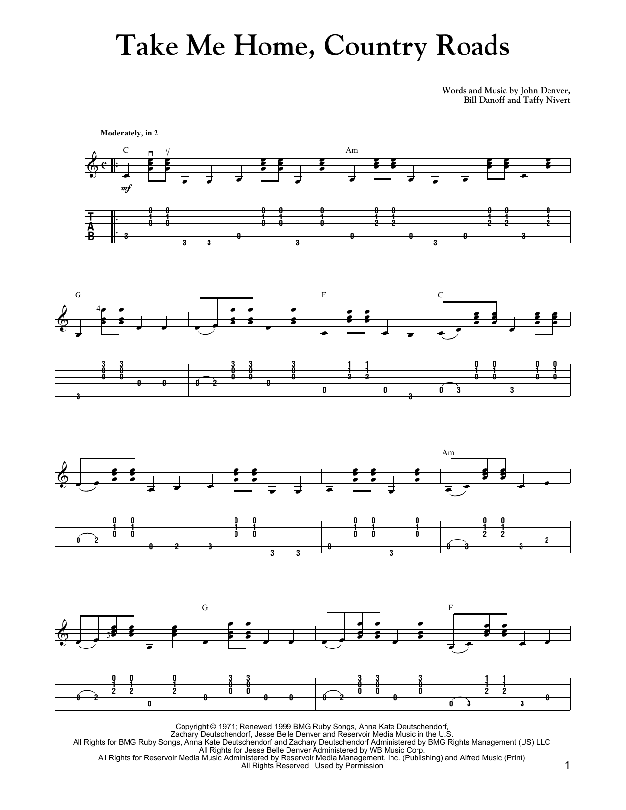 Carter Style Guitar Take Me Home, Country Roads sheet music notes and chords. Download Printable PDF.