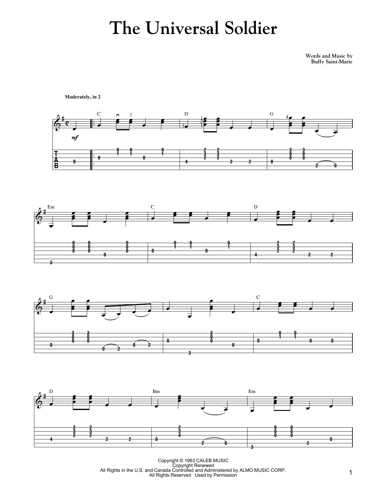 Carter Style Guitar The Universal Soldier sheet music notes and chords. Download Printable PDF.