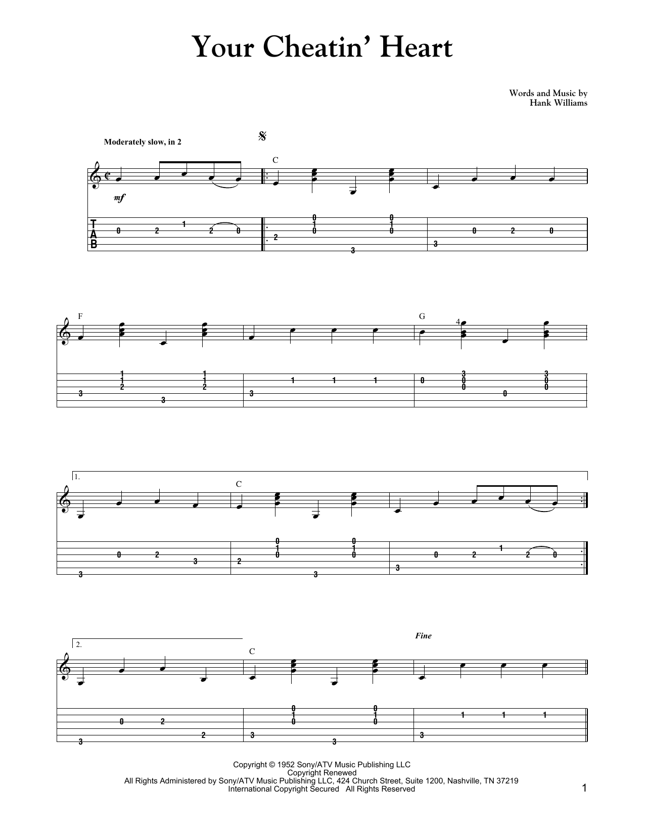 Carter Style Guitar Your Cheatin' Heart sheet music notes and chords. Download Printable PDF.