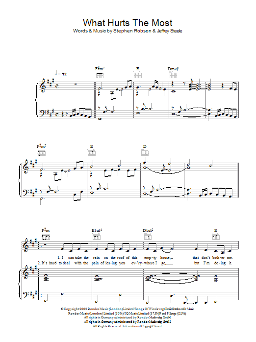 Learn to play Cascada What Hurts The Most sheet music for Piano, Vocal & Guitar Chords in minutes. Price: 7.8900$ Cascada What Hurts The Most sheet music notes and chords arranged for Piano, Vocal & Guitar Chords