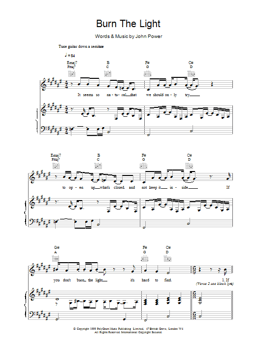 Cast Burn The Light sheet music notes and chords arranged for Piano, Vocal & Guitar Chords